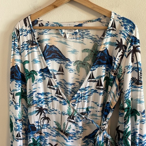 Emerson Fry India Collection Wrap Dress Women’s Size Small Midi Long Sleeve Blue - Picture 3 of 7